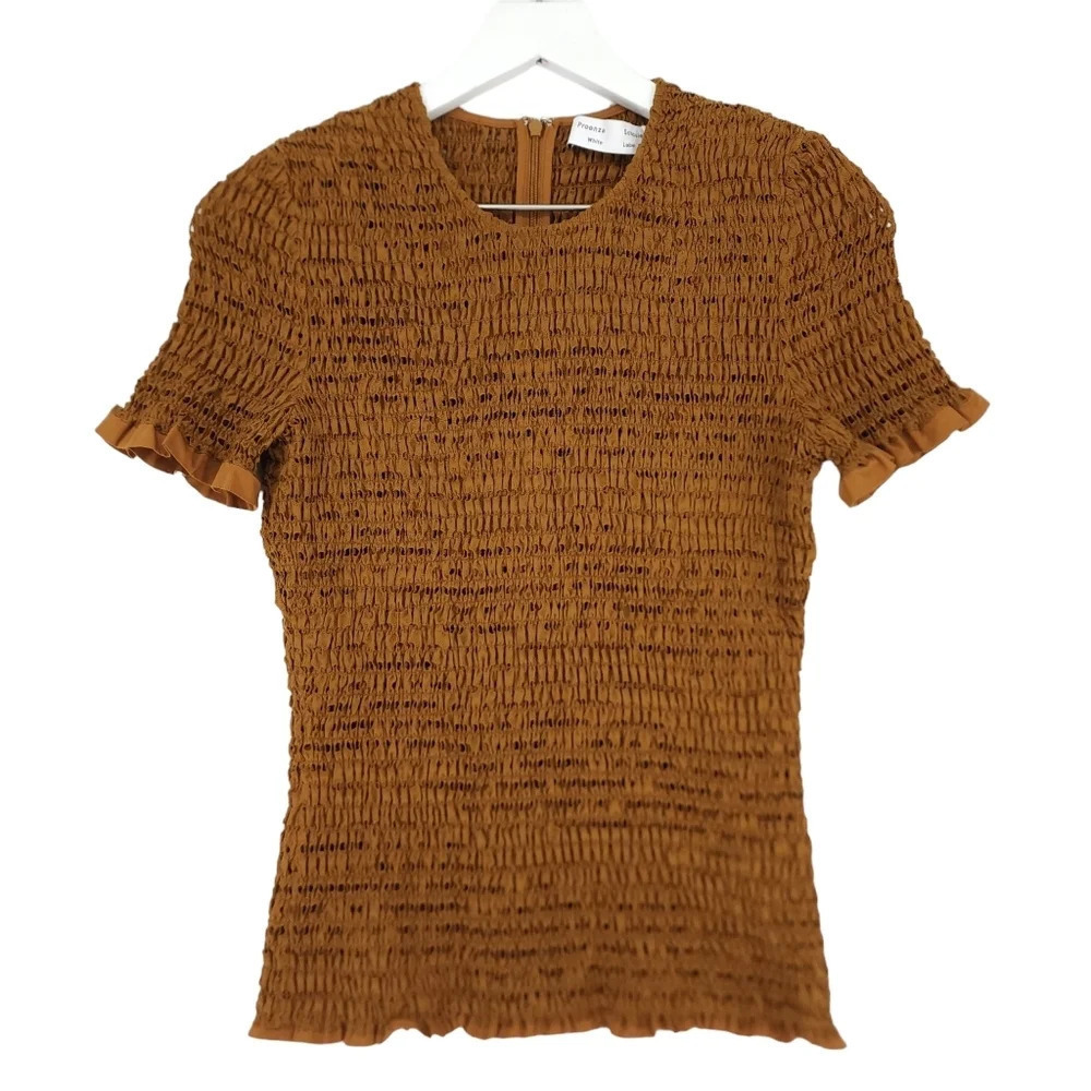 Proenza Schouler White Label Broderie Anglaise Smocked Top In Brown  - Picture 2 of 7